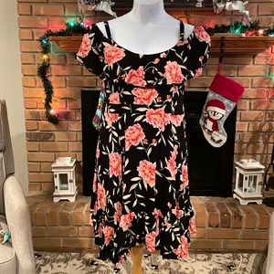 Torrid Off Shoulder Black Floral Dress 2X